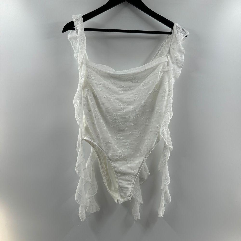 White Lace Strappy Ruffle Bodysuit Brandless Worn Once